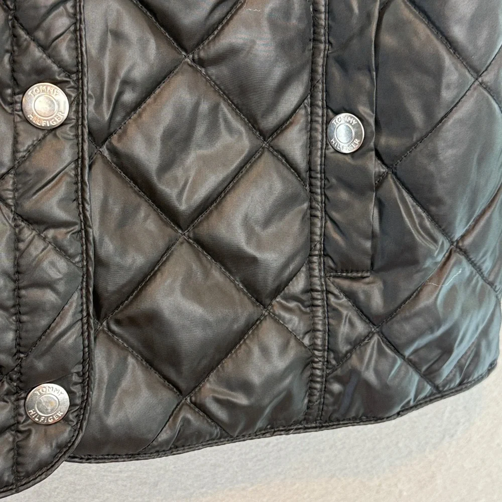Tommy Hilfiger -Big Girls black quilted jacket light collared coat snap button L